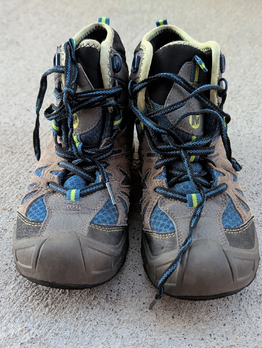 Kids Trail Hiking Boots - Blue & Gray- Capra Mid Waterproof Boys 3.5m Leather - Picture 1 of 6